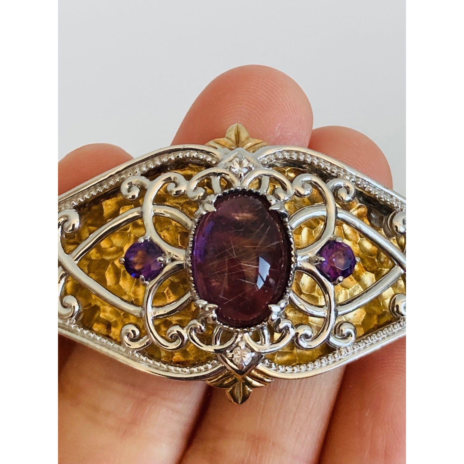 Michael Valitutti Nh Heavy Sterling Silver 14k Gold Amethyst Rutile Bracelet